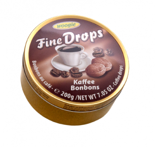 Woogie Fine Drops cukorka konzervdobozban, kávé 200g