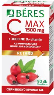 BÉRES C Max 1500 mg retard filmtabletta csipkebogyó kivonattal + 3000 NE D3-vitamin 90 db