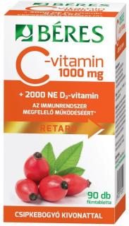 BÉRES C-vitamin 1000 mg retard csipkebogyó kivonattal + 2000 NE D3-vitamin 90 db