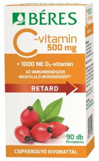 BÉRES C-vitamin 500 mg retard  csipkebogyó kivonattal + 1000 NE D3-vitamin filmtabletta 90 db