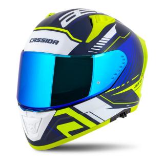 Cassida Aero Drome Zárt Bukósisak Napszemüveggel, Pinlock előkészítéssel + Ajándék Kék tükrös plexi (Matt Kék-Fluo)
