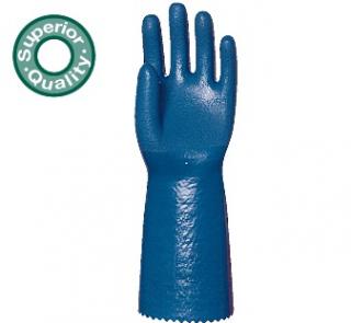 3768_Érdesített PVC védőkesztyű, 34 cm-es, kék, sav-, lúg-, olajálló 70-es ***KIFUTÓ***