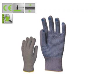 4380_Vékony szürke kopásálló, kék pettyes, 13-as kötésű nylon védőkesztyű