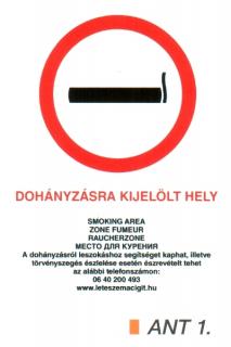 ant1_Dohányzásra kijelölt hely, 4 nyelvű, ANTSZ és Korm. rendelet alapján