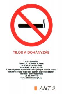ant2_Dohányozni tilos matrica, 4 nyelvű, ANTSZ és Korm. rendelet alapján