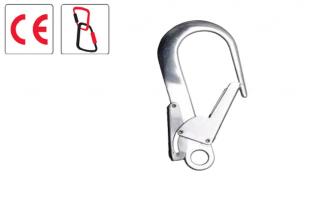 AZ024_Karabiner, rugós acélzáras, 24 mm nyílású, acél, vezetőgyűrű, pörgetőszem