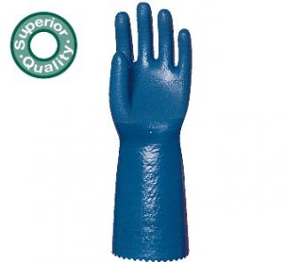 Érdesített PVC védőkesztyű, 34 cm-es, kék, sav-, lúg-, olajálló 3768-70-es ***KIFUTÓ***