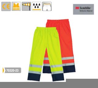 Fluo PU esőnadrág, 170g/m?, 3M csíkokkal, Jólláthatósági