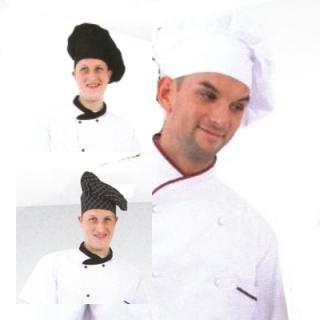 GAN45990_Coverguard Gasztro munkaruha, szakácssapka (séfsapka) bőségráncokkal, fehér, fekete és kockás színben, univerzális méretben