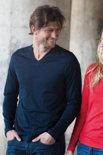 KA358_KARIBAN MEN'S LONG SLEEVE (KA358) nyári hosszú ujjú férfi póló, V nyakú oldalvarrott testhez áll, 100% Pamut