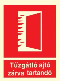 tt014/tt12_Tűzgátló ajtó zárva tartandó, után világítós tűzvédelmi öntapadós tábla