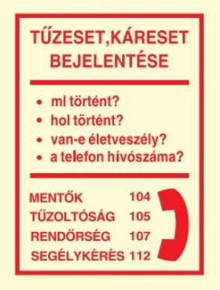 tt022/tt15_Tűz- és káreset bejelentése, után világítós tűzvédelmi öntapadós tábla