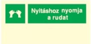 Üvegajtóhoz tábla, után világítós menekülési útvonalat jelző öntapadós tábla