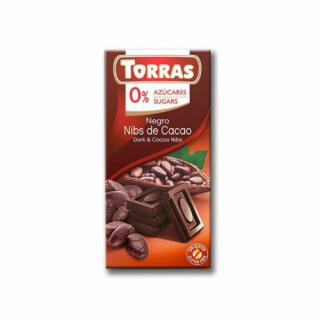 Torras  glutén-és cukormentes kakaóbabtöretes étcsokoládé 75g