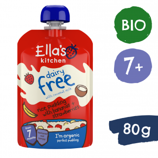 Ellas Kitchen BIO Tejmentes rizspuding banánnal és eperrel (80 g)