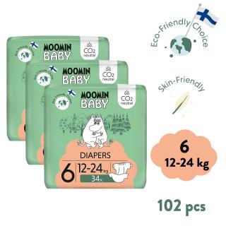 Moomin Baby 6 Maxi 12–24 kg (102 db), havi  ökopelenka csomag