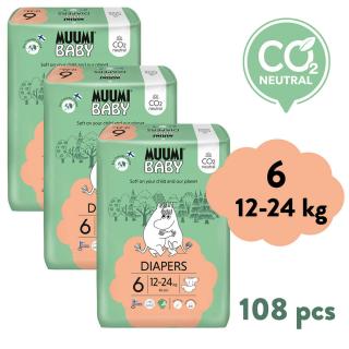 Muumi Baby 6 Junior 12-24 kg (108 db), havi csomag öko pelenka