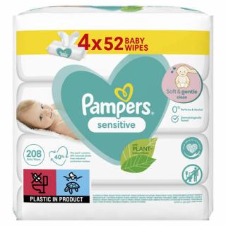 Pampers Sensitive Baba nedves törlőkendő érzékeny bőrre (4× 52 db)