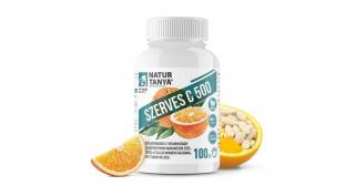 Natur Tanya® SZERVES C 500 – Savmentes, gyomorbarát C-vitamint és citrus bioflavonoidokat tartalmazó, narancs ízű étrend-kiegészítő rágótabletta, természetes sztévia édesítőszerrel