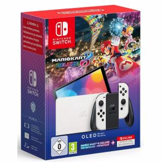 Nintendo Switch OLED Modell + Mario Kart 8 játék + 12 hónap Nintendo Online előfizetés (Fehér)