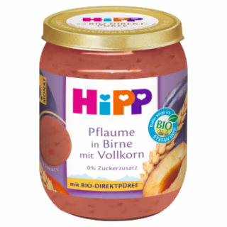 HiPP BIO gyümölcskészítmény gabonával körte-szilva bébidesszert 6 hónapos kortól 160g
