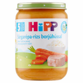 HiPP BIO sárgarépa-rizs borjúhússal bébiétel 5 hónapos kortól 190g