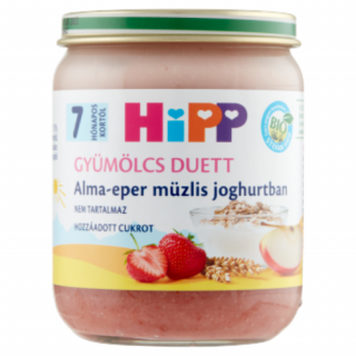 HiPP Gyümölcs Duett BIO alma-eper müzlis joghurtban bébidesszert 7 hónapos kortól 160g