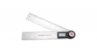 Digitális szögmérő-vonalzó, szög- és hosszmérésre, 0-360°, pontosság: ±0,3°, 2×200 mm, Alu szár mm és coll beosztással