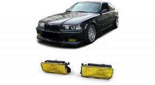 BMW E36 sárga burás gyári jellegű H1 ködlámpa pár kerettel