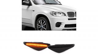 BMW E70 X5 LCI E71 X6 F25 X3 füst fekete burás futófényes SMD LED oldalindex szett