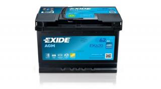Exide AGM Start-Stop EK620 12V Akkumulátor 62Ah 680A Indítóáram Jobb+