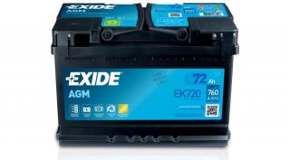 Exide AGM Start-Stop EK720 12V Akkumulátor 72Ah 760A Indítóáram Jobb+