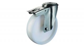 Hátfuratos kerék 100 H121.A90.100 inox forgó fékes villa fehér PA terh:130kg(BS)