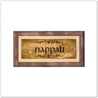 Fa ajtótábla, táblakép Nappali felirattal, virág mintával, csokoládészínű