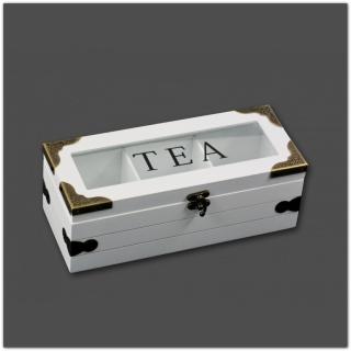 Fehér+réz 3 fakkos teásdoboz Tea felirattal - 24x10cm