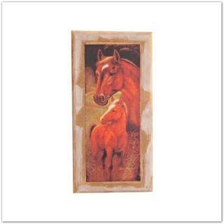 Lovas táblakép felnőtt lóval és csikóval, 12,5x25cm