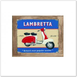 Retro, veterán motor Lambretta táblakép, fa falikép, 20x25cm