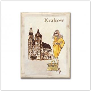 Városok vintage táblakép - Krakow, 15x20cm