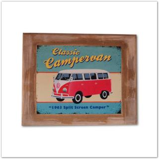 Veterán, retro VW lakóautó táblakép - Classic Campervan, 20x25cm