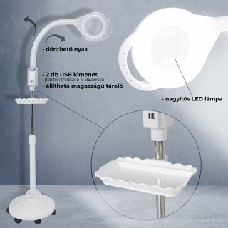 Álló LED-es kozmetikai lámpa, sminklámpa 68W, dimmmelhető fényerővel, 8x nagyítással