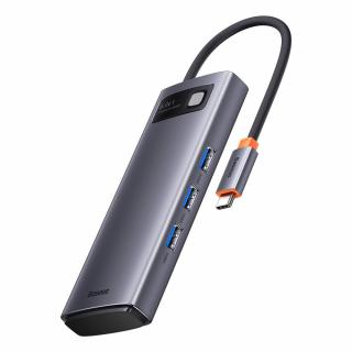 Baseus Metal Gleam Series 6 az 1-ben dokkoló, HUB USB Type C Power Delivery 100 W / 2x HDMI 4K 30 Hz / 3x USB 3.2 Gen 1 szürke (WKWG030113)
