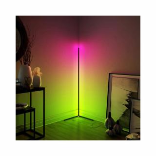 RGB LED Fekete saroklámpa, állólámpa, hangulatvilágítás távirányítóval 140cm