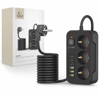 Tech-protect Pc3x6 Hálózati Elosztó 3 Usb  3 Type-c  3 Aljzat 200cm Fekete