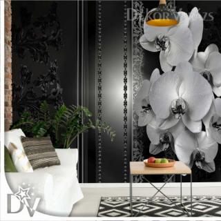 Fotótapéta - Luxus sötét Virágos design Orchideákkal