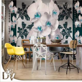 Fotótapéta - Luxus Virágos design Orchideákkal kék