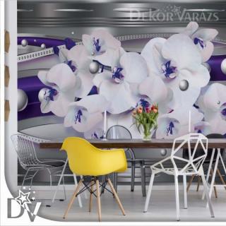 Fotótapéta - Modern ezüst és lila design Orchideákkal