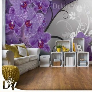 Fotótapéta - Modern Virágos design lila Orchideákkal