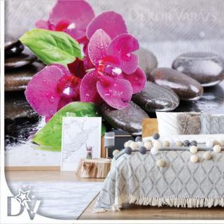 Fotótapéta - Pink Orchideákkal Spa kövek kavicsok