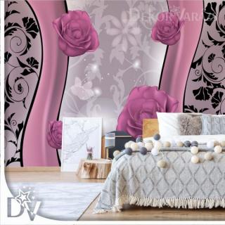 Fotótapéta - Pink rózsák Virágos design Pink és ezüst