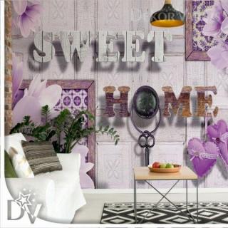 Fotótapéta - Sweet Home virágokkal vintage stílus lila